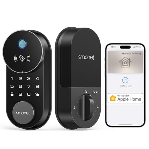 Smart Lock AH1, SMONET Fingerprint Keyless Entry Door Lock with Apple Home Key, WiFi Front Door Deadbolt Touchscreen Keypad with App Remote Control Supports Apple HomeKit, Alexa, Google Assistant