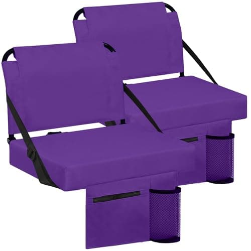 Besunbar Stadium Seats for Bleachers 2 Pack w/Back Support Bleacher Seat Soft Cushion Light Weight Includes Shoulder Strap & Cup Holder, Front & Back Zipper Pocket, Suitable for Sports Events,Purple - Image 1