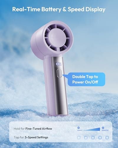 Gaiatop High Speed Handheld Fan, 1-100% Precise Turbo Personal Cooling, 4000mAh USB Rechargeable Battery Powered, Mini Portable Fan for Travel, Summer Outdoor Essentials, Gifts for Women Girls, Purple - Thumbnail 5