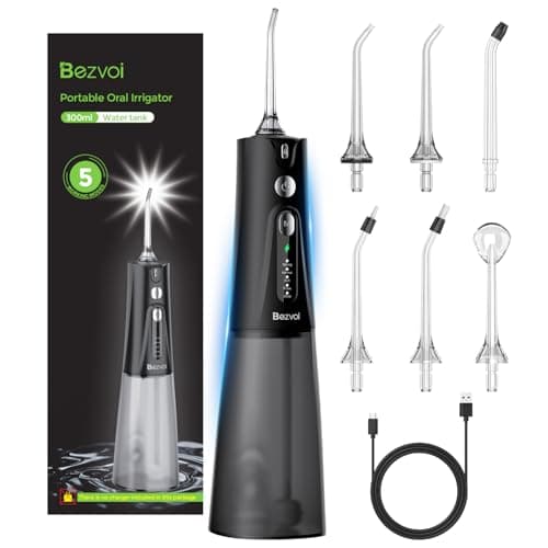 Bezvoi Water Flosser for Teeth, 5 Modes & 40-Day Battery, Cordless & Rechargeable Water Dental Pick for Braces, Removable 300ML Water Tank for Easy Clean, IPX7 Waterproof Portable for Travel