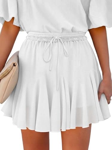 Caracilia Flowy Skorts for Women Summer High Waist Ruffle Pleated Boho Mini Skirts 2026 Casual Chiffon Beach Short Skirt White XX-Large - Image 1