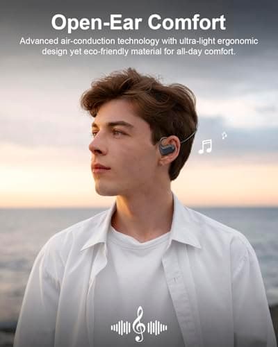 WamGra Open Ear Headphones, Bluetooth 5.3 Wireless Air Conduction Headphones Sport Earbuds, Premium Sound, IPX5 Waterproof, Clear Call, 18g Lightweight Earphones for Running Cycling Workouts (Black) - Thumbnail 2