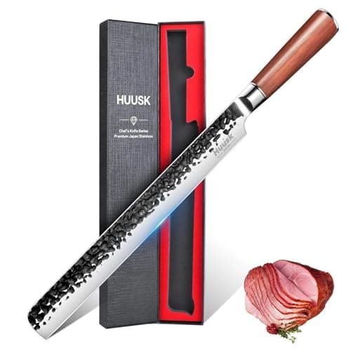Huusk Brisket Slicing Knife 12", Hand-forged Carving Knife for Meat Cutting, High Carbon Steel Brisket Trimming Knives, Japanese Meat Slicing Knives for Turkey BBQ, Gifts Idea for Men & Women - Image 1