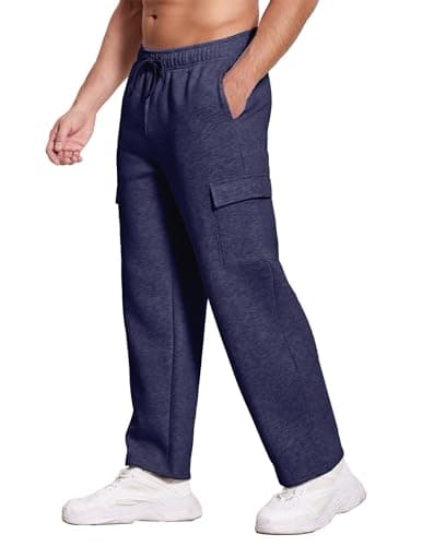 Deyeek Men's Sweatpants Open Bottom Cargo Sweatpants for Men Loose Fit Fleece Lined Sweat Pants Thick Cotton Navy Blue Sweats - Image 1