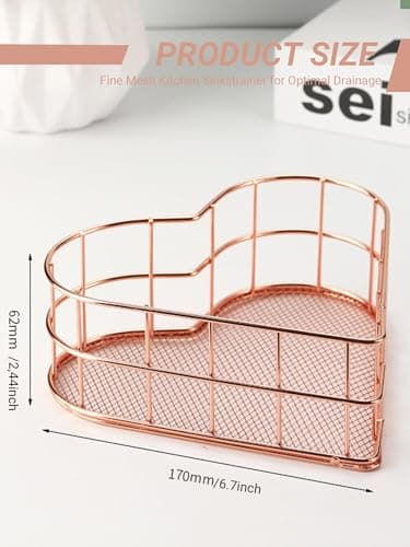 Rose Gold Wire Storage Basket, Metal Mesh Organizer for Desk/Cosmetic/Bathroom/Laundry Room, Decorative Bin with Heart Pattern, Sturdy & Multi-Purpose for Home Organization - Thumbnail 2