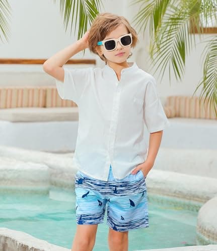 westwolf Kid Swim Trunks with Compression Liner Blue Shark Boys Bathing Suit Size 5 6 Blue Shark Summer Boy Swim Trunks School Swimming Shorts Holiday Travel Swimsuits - Thumbnail 4