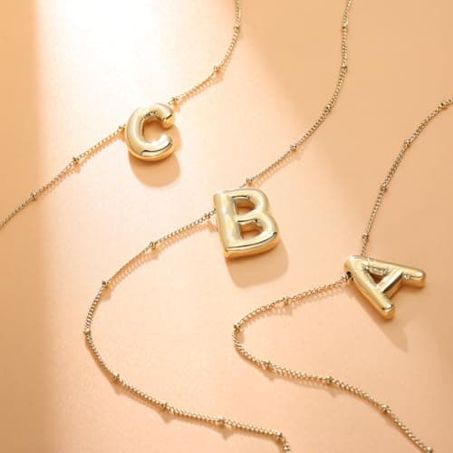 BOLAGTIER Bubble Letter Necklace Gold Plated Balloon Initial Chunky Bubble Alphabet Pendant Necklace Trendy Jewelry Gift for Women (W, Gold) - Thumbnail 5