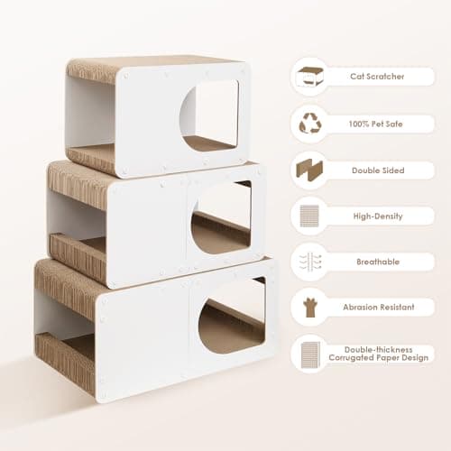 EHEYCIGA Cardboard Cat Scratcher House, 17-Inch Corrugated Cat Scratcher for Indoor Cats, Kitten Scratching Board Pad, White - Thumbnail 2