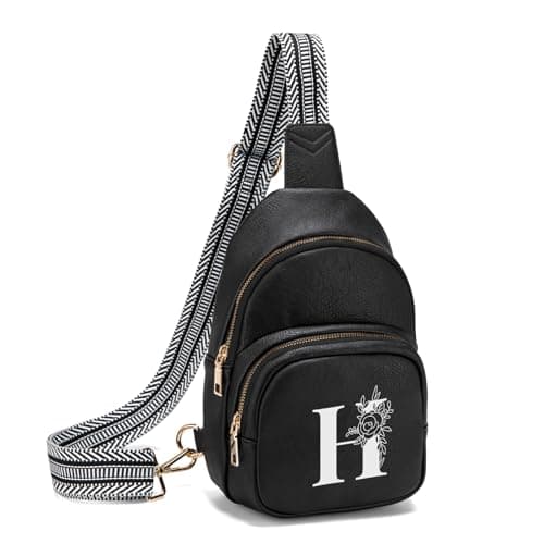 Viverte Sling Bag for Women Personalized Gifts Pu Leather Initial Crossbody Bags Purses for Women Cross Body Shoulder Bag for Travel (Black-H) - Image 1
