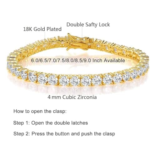 Gemsme 4mm Tennis Bracelets for Women - 4mm Round Cut Cubic Zirconia with 18K Gold Plated, Classic Diamond Tennis Bracelet for Women/Men,Size 8.5 inch - Thumbnail 2