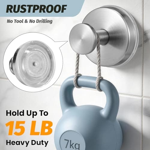 warlve Large 15lb Suction Cup Hooks for Shower, No-Drill Bathroom Towel Hooks for Robes, Loofah, Removable Mountable on Glass, Tile, Mirrors, Smooth Non-Porous Surfaces (2, Brushed Nickel) - Thumbnail 2