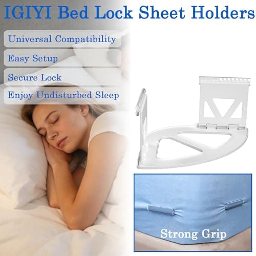 IGIYI Bed Sheet Holders for Corners, 4 Pcs Lock Fitted Sheet Holder Fastener & Bed Sheet Grippers, White Non-Slip Heavy Duty Clips to Keep Sheets Tight, Fits All Mattress Easy Installation - Thumbnail 6