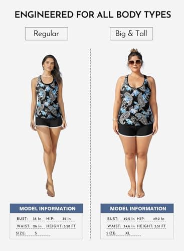 Aleumdr Womens Tankini Swimsuits Athletic Three Piece Tummy Control Bathing Suits with Shorts Swimsuits for Women Black Floral Small - Thumbnail 6