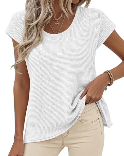 BTFBM Sweater Vest Women 2026 Spring Summer Cap Sleeve Crew Neck Casual Loose Business Tops Western Vacation Outfits(White, Large) - Thumbnail 5