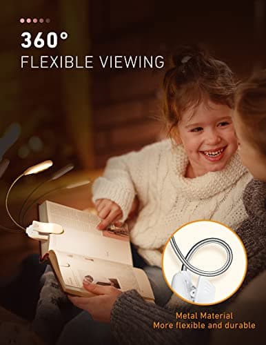 Monotremp Book Lights for Reading at Night in Bed, 80 Hours Runtime Rechargeable Reading Lights for Books in Bed, 3 Brightness Levels × 3 Color Temperatures, 1.3 oz Lightweight - Thumbnail 5