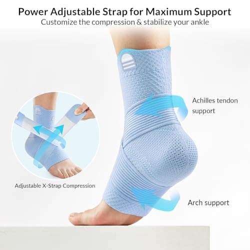 ZOELION Ankle Brace Compression Support with Removable Fishnet Strap, 3D Knit Plantar Fasciitis Relief Achilles Tendonitis Brace, Ankle Compression Sleeve for Pain Relief & Injury Healing, Blue/M - Thumbnail 3