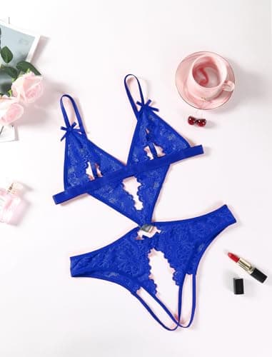 Avidlove Women Lingerie Lace Bodysuit Royal Blue - Thumbnail 6