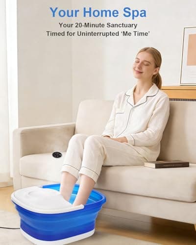 Misiki Collapsible Foot Spa Bath with Heat, Remote Control & 16 Massage Rollers, Fast Heating Pedicure Tub for Relaxing Tired Feet, Foot Soaker with Surf & Red Light, Fits Men Size 12 (Royal Blue) - Thumbnail 2