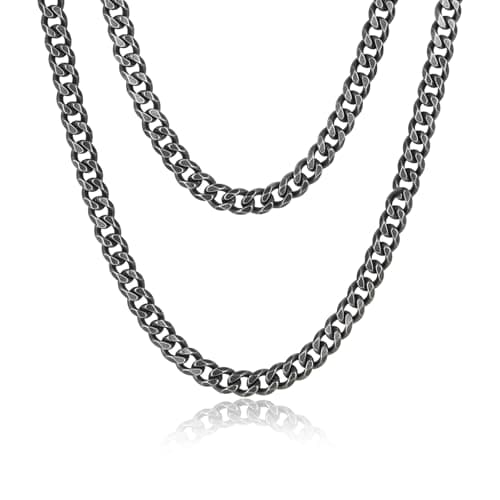 VNOX Silver Grey 7 MM Cuban Chain Necklace for Men,Cool Mens Stainless Steel Link Necklaces Hip Hop Jewelry Gifts for Boyfriend No Tarnish 24 Icnhes - Image 1