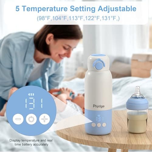 Phydge Portable Bottle Warmer for Travel,12.5oz Cordless Baby Milk Warmer on The go for Formula,Breastmilk,Water,3 Mins Fast Heating & Precise Temp Control Travel Essential - Thumbnail 2
