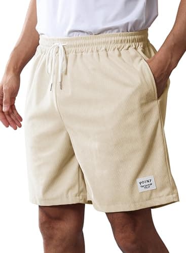 Kfnire Mens Corduroy Shorts Cotton Blend Lightweight Soft Summer Shorts Elastic Waist Beach Casual Short for Men with Pockets Apricot - Image 1