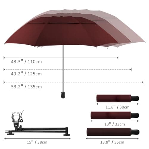 DUOUPA Patio Umbrellas Beach umbrella with Clamp,outdoor umbrella,Portable Umbrellas for Rain,Chair,Golf Cart,Stroller Manual Open & Close (Wine 43″/Type A) - Thumbnail 3