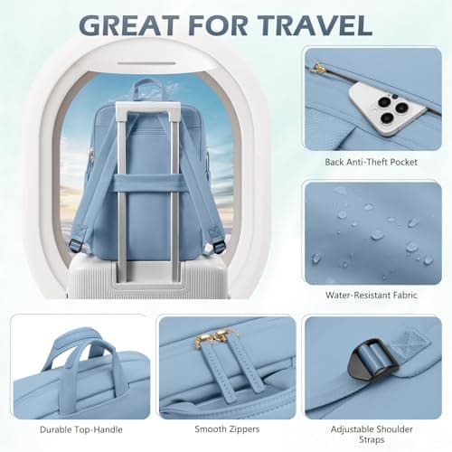 GOLF QUALITY Slim Laptop Backpack for Women, Lightweight Business Backpack for Women Computer Bag Purse for Commuting, Fit 14Inch, Lake Blue - Thumbnail 6