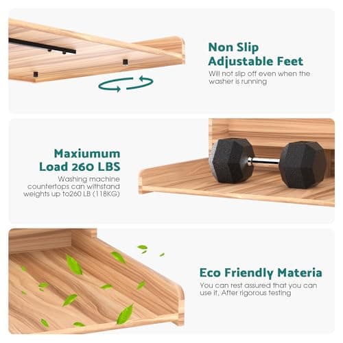Kikihouse Washer Dryer Countertop, Laundry Counter Top Over Machines, Washer Dryer Topper for Storage, 2 Tier Wood Shelf Topper with Storage Space for Small Apartment (Wood, 53.9 * 27.5 * 12) - Thumbnail 6