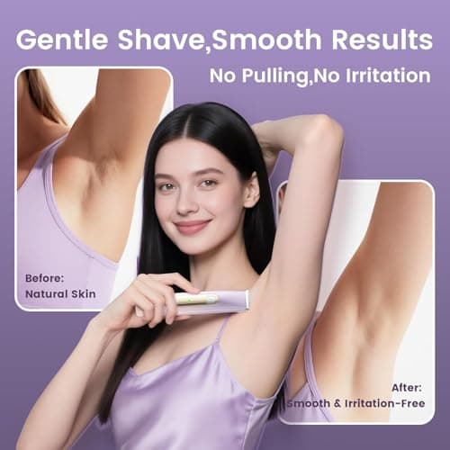 Lmpil Bikini Trimmer for Women, 2-in-1 Electric Razor with Dual Heads, Ceramic Blade, Waterproof & Rechargeable, Painless Pubic Hair Shaver for Bikini, Underarm, Legs, Face — PinkPurple - Thumbnail 4