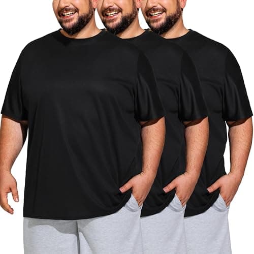 UEEKO Big & Tall T Shirts for Men 3 Pack, Moisture Wicking Dry-Fit Workout Tees, Comfort Fit Short Sleeve for Oversize, Great for Gym Running Casual Undershirts, Black XL - Image 1