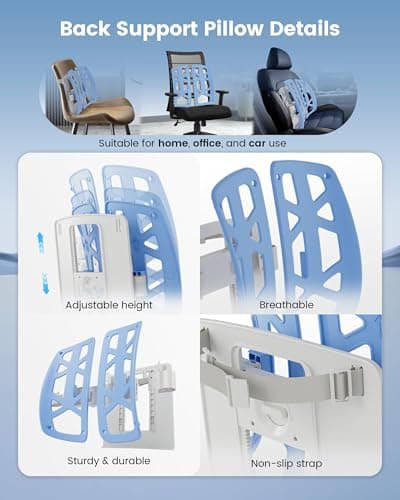 Beleduc Lumbar Support Pillow for Office Chair- Ergonomic Back Support Pillow with Adjustable Height, Improves Posture, Back Cushion with Straps for Home, Office, Car - Thumbnail 5