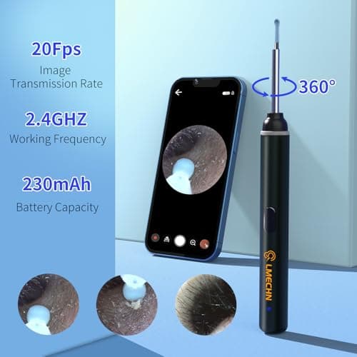 LMECHN 1920P HD Ear Wax Removal Tool with Camera, Slim Wireless Ear Otoscope, 6 Lights, IP67 Waterproof Ear Cleaner with 8 Skin-Friendly Silicone Scoops for iPhone, iPad & Android. - Thumbnail 4