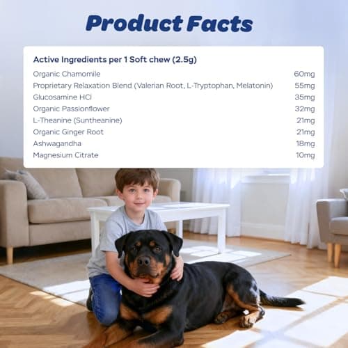 xiderdl Calming Chews for Dogs – Relaxation & Stress Support with Chamomile, Valerian Root, L-Theanine, Passionflower & Ashwagandha – Calming Support with Glucosamine, Chicken Flavor, 120 Count - Thumbnail 5