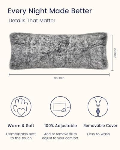 ZonLi Fluffy Body Pillow, Full Body Pillows for Adults, Long Pillow for Sleeping with Removable Cover and Adjustable Filling for Side Sleeper & Pregnancy，Large and Firm Pillow, Machine Washable(Grey) - Thumbnail 5