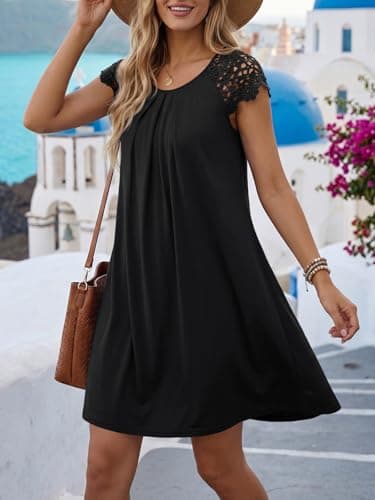Wenrine Womens Tshirt Nightgown Short Sleeve Soft Sleepwear Casual Sleep Dress with Pockets Black - Thumbnail 2