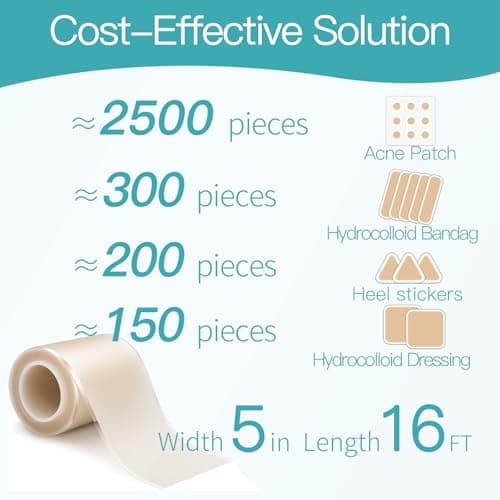 Medical Grade Hydrocolloid Bandages Roll, Hydrocolloid Pimple Patch Roll for Acne, Wound Care, Burns, Blisters, Bed Sore, First Aid Kit Essential, 0.3mm Thickness bandaids, 2in*16ft, Semi-Transparent - Thumbnail 2