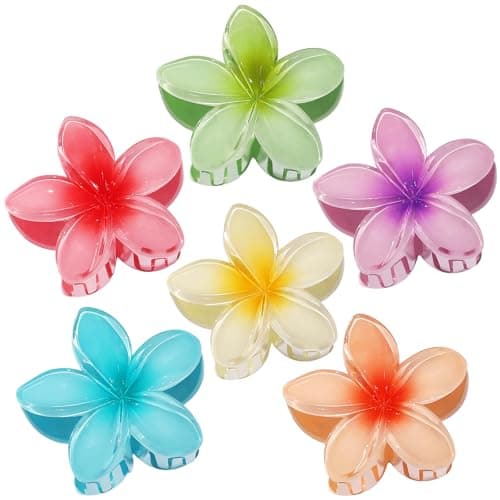 CHANDAT Flower Hair Clips 6 PCS Hawaiian Claw Clips for Vacation Hibiscus Hair Claw Clips Cute Large Hair Clips for Thick and Thin Hair Plumeria Hair Accessories for Women Girls - Hawai - Image 1