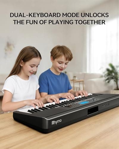 Rhymo 61 Key Electronic Piano Keyboard for Beginners, Touch-Sensitive Full Size Portable Keyboard Piano with LCD Screen, Music Stand, Power Adapter, Headphones, Birthday Gifts (Black) - Thumbnail 5