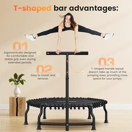 ANCHEER 50" Foldable Fitness Trampoline for Adults & Kids, 550 lbs Capacity Bungee Rebounder with Adjustable Handle, Quiet Cardio Workout Equipment for Home Gym, Low Impact Training Indoor/Outdoor Use - Thumbnail 4