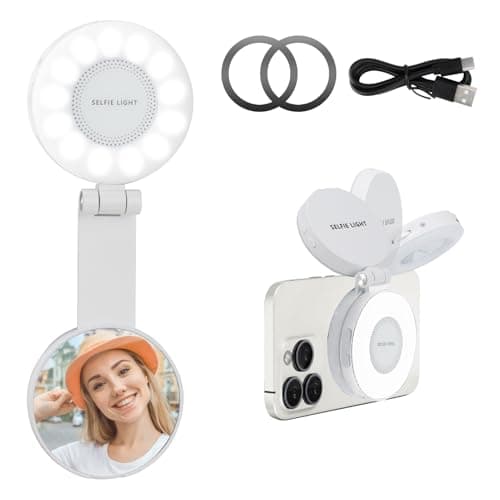 Magnetic Selfie Light for iPhone with Mirror Foldable Magnetic Fill Light with Sticky Ring for Android Rechargeable Portable Phone Ring Lights for Selfies, Video, Makeup, Vlog, Tiktok, CRI95