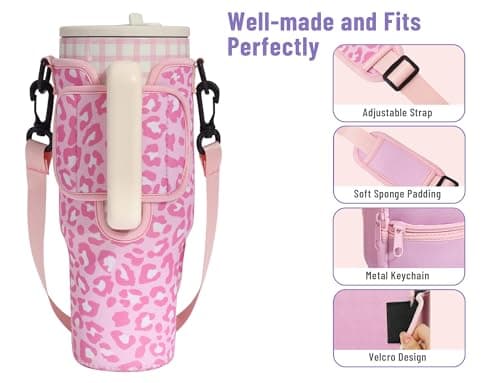 DLOCCOLD Water Bottle Carrier Bag with Phone Pocket for 40 oz Tumbler, Water Bottle Holder with Adjustable Shoulder & Handheld Strap, Carrier Sling Bag for Water Bottle Walking Camping Travelling - Thumbnail 4