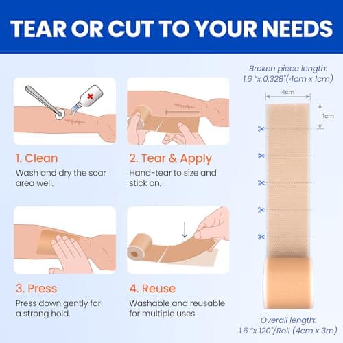 Silicone Scar Sheets Surgical Tape (1.6”x120” Roll) Face Patches Acne Treatment C Section Strips, Skin-Sensitive Medical Grade Healing Scar Bandages Pads for Keloid, Stretch and Tummy Tuck Recovery - Thumbnail 6