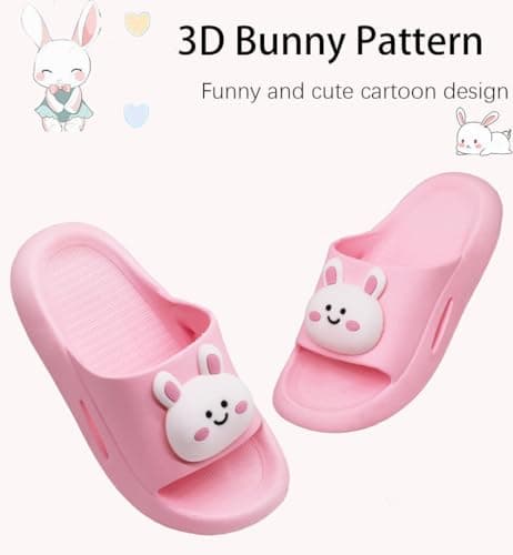 Tounsol Toddler Boys Girls Slides Sandals Comfort Open Toe Sandal Toddler Slides Sandals pink bunny size 7-8 - Thumbnail 3