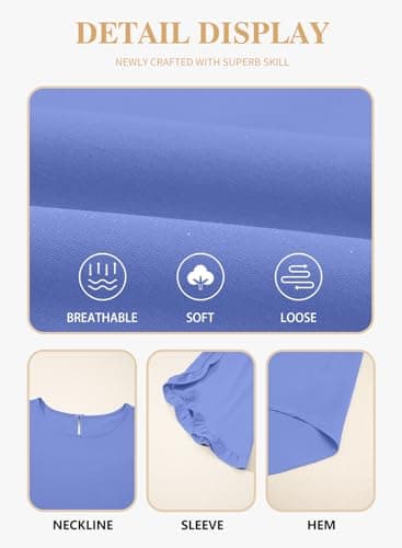 Eytino Women Plus Size Tops Dressy Casual 3/4 Length Sleeve Blouses Crewneck Ruffle Sleeve Shirts Summer Outfits Business Work Tops,3X Sky Blue - Thumbnail 5