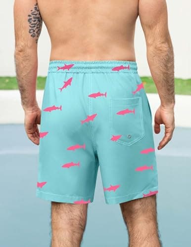 Aprolive Mens Swim Trunks Quick Dry Board Shorts 7 inch Pockets Beach Drawstring No Liner Loose Fit Lightweight Swimsuit(Sky Blue,Small) - Thumbnail 3