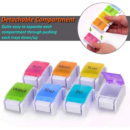 7 Day Pill Organizer, Removable Daily Cases with Rainbow Lids & Permanent Day Printing – No Stickers, Large Capacity Travel Medicine Holder for Pills, Vitamins & Fish Oil, Easy One-Handed Open (1/Day) - Thumbnail 3