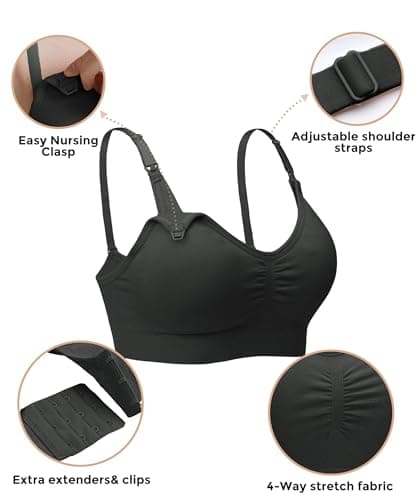 Stelle Nursing Bras Maternity Bra for Breastfeeding Pregnancy Wireless Bralette with Pads, Extenders (Black+Gray,XL) - Thumbnail 5