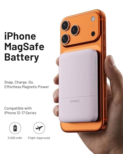 Omnibar Magnetic Power Bank for iPhone, 5,000mAh MagSafe Portable Charger, 0.5'' Slim Wireless Power Bank with USB C Cable, Travel Essentials Magnetic Battery Pack for iPhone 17/16/15/14/13/12, Purple - Thumbnail 3