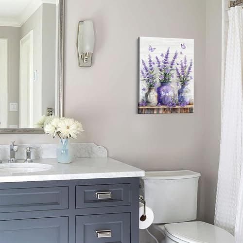 Farmhouse Bathroom Canvas Wall Art Relax Soak Unwind Wall Decor Picture Rustic Mason Jar and Butterfly Purple Lavender Posters Prints Home Bathroom Decoration 12x16in - Thumbnail 5