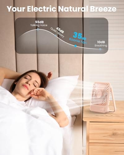 Koonie Desk Fan, Ultra Quiet 2.5-11h Battery Operated Small USB Fan with Strong Wind, 180° Tilt Folding and 3 Speeds Adjustable, Battery Powered Mini Personal Fan for Office Bedroom Desktop Pink - Thumbnail 5